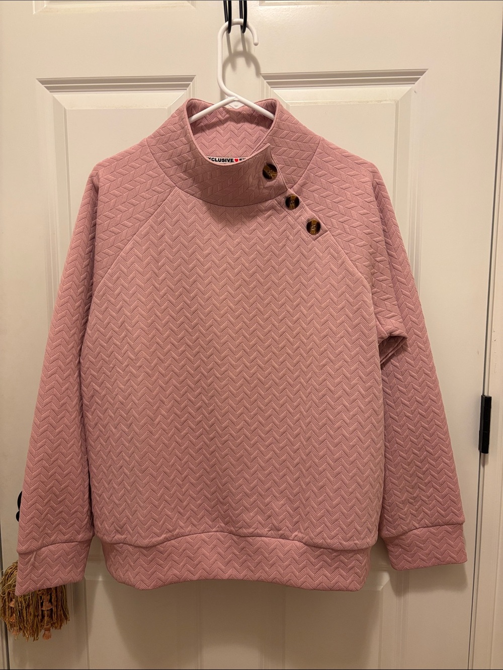 Women's Pink Quilted Button-Neck Pullover‎ Sweater💝Extra Large XL